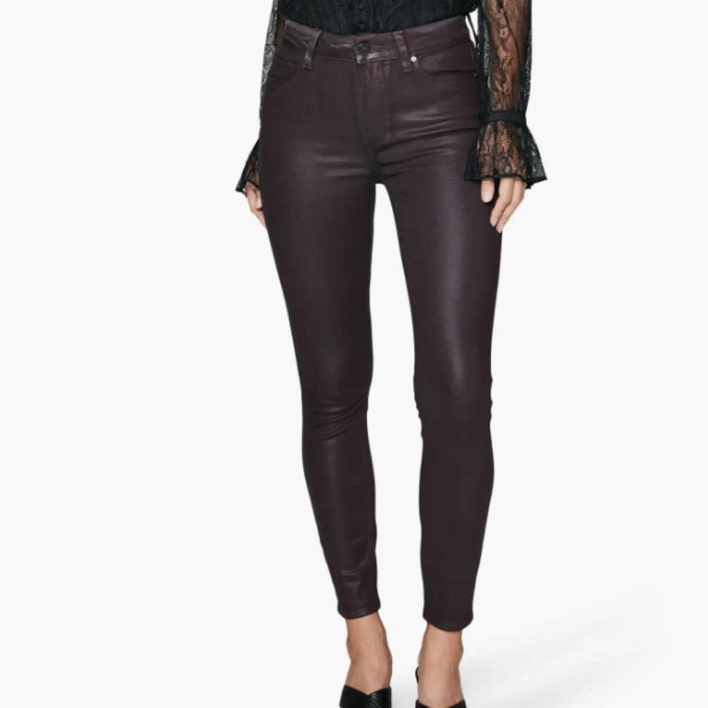 Paige New Hoxton High Rise Ankle Skinny Jeans Black Cherry Luxe Coating Size 30
